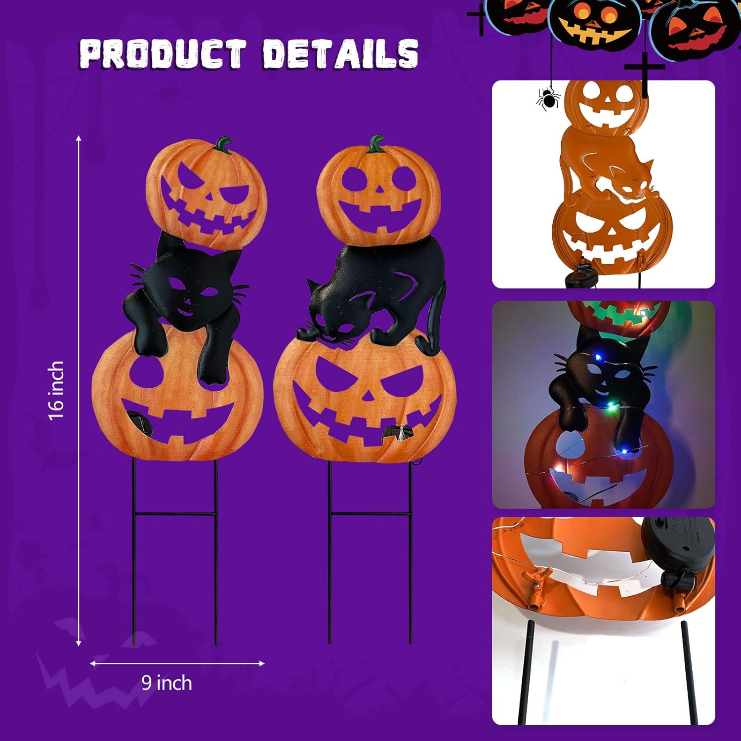 dimentions of a pumpkin and black cat garden stake
