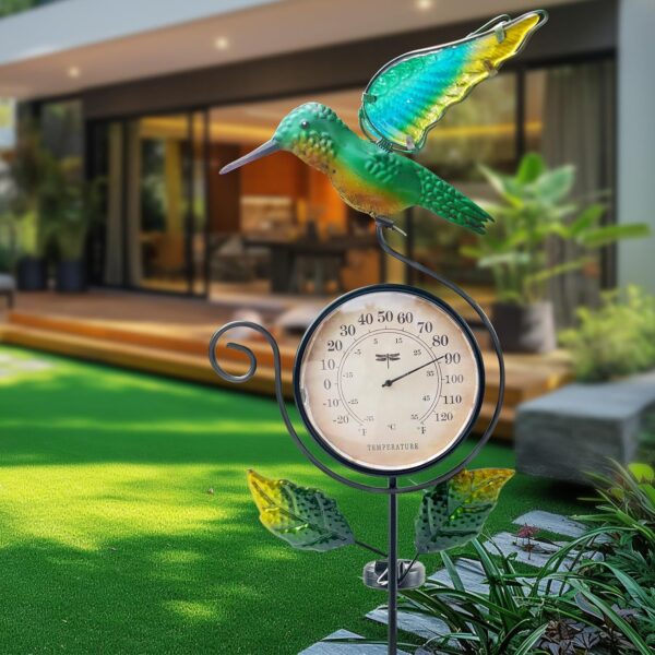 Solar Hummingbird Thermometer Garden Stake