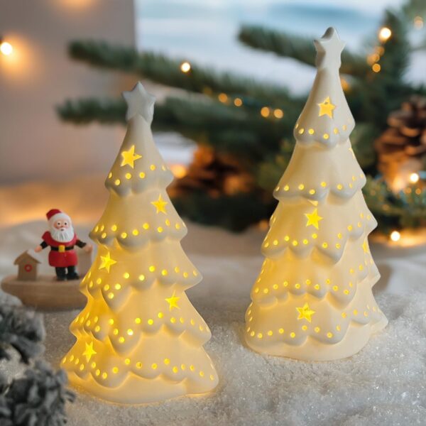 White Ceramic Christmas Tree with Lights